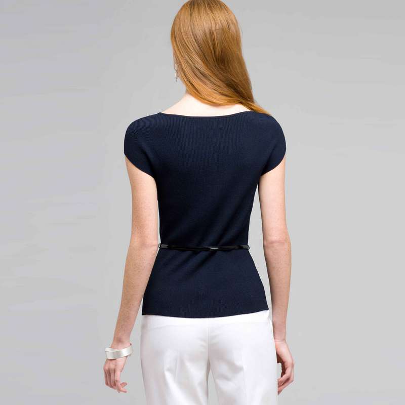 Belted Boat Neck Sleeve Top, Ink, large image number 1