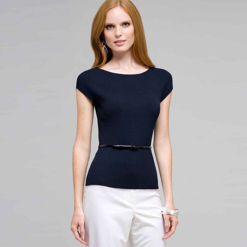 Belted Boat Neck Sleeve Top, Ink, large image number 0